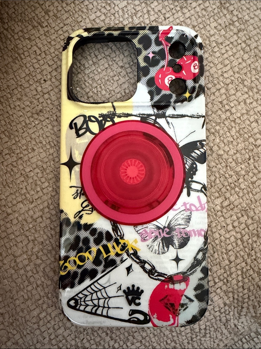 iPhone 17 Pro Max VelvetCaviar Butterfly Graffiti Phone Case with Red Popsocket